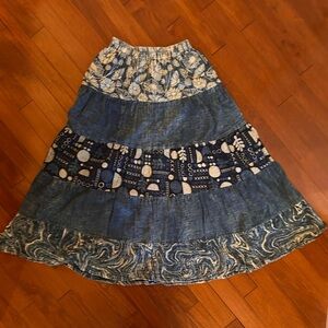 Blue Tiered Patchwork Maxi Skirt - Women's